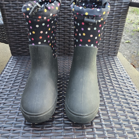 Cat & Jack Robbie Kids Size 2 Pull-on Rain Winter Black Boots Polka Dot - Picture 3 of 6